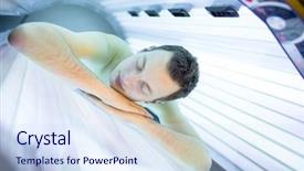  Presentation with relaxing - Slide set enhanced with tan salon - handsome young man relaxing background and a sky blue colored foreground