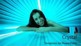  Presentation with treatment - Cool new slide set with tan salon - smiling young woman laying backdrop and a teal colored foreground