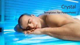  Presentation with young - Theme having tan salon - young men enjoying in solarium background and a  colored foreground