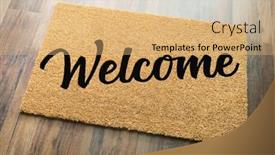  Presentation with tan - Presentation design enhanced with tan-welcome-mat-on-wood background and a coral colored foreground