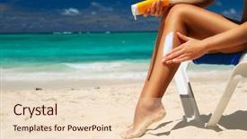  Presentation with tan - PPT layouts with tan woman applying sun protection background and a lemonade colored foreground