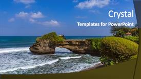  Presentation with bali indonesia touristic destination - Slide deck having tanah lot temple in bali background and a teal colored foreground