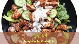  Presentation with view of the salt mine - Presentation theme featuring tandoori chicken salad top view on black plate isolated on white background and a red colored foreground