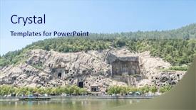  Presentation with china - PPT layouts having tang dynasty - longmen grottoes luayang henan china background and a sky blue colored foreground