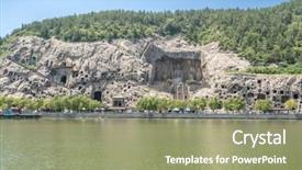 Presentation with china dishwashing - Slides enhanced with tang dynasty - longmen grottoes luayang henan china background and a coral colored foreground