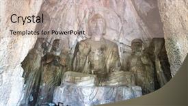  Presentation with china - Slide set with tang dynasty - longmen grottoes luayang henan china background and a mint green colored foreground