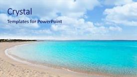  Presentation with little beach cala esmeralda cala - PPT theme featuring tangan - beach llevant formentera called playa background and a light blue colored foreground