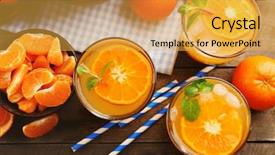  Presentation with napkin - PPT layouts with tangerine cocktails with ice and mint on a checkered napkin top view background and a yellow colored foreground