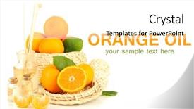  Presentation with essential oil - PPT theme featuring tangerine essential oil and tangerines isolated on white background and a white colored foreground