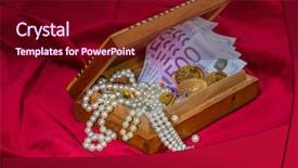  Presentation with jewelry gold - Audience pleasing presentation design consisting of tangible property - gold and jewelry backdrop and a  colored foreground