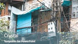  Presentation with vietnam hanoi - Presentation design consisting of tangled electric cables in hanoi background and a teal colored foreground