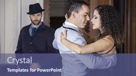  Presentation with tango - PPT theme featuring tango dancers performing while man looking at them background and a ocean colored foreground