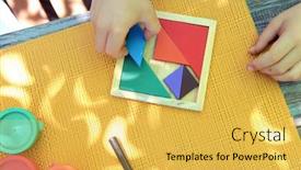  Presentation with logic - Cool new slide deck with tangram-logic-toy-little-boy backdrop and a yellow colored foreground