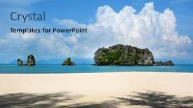  Presentation with malaysia - Beautiful PPT theme featuring tanjung rhu beach langkawi island malaysia backdrop and a light blue colored foreground