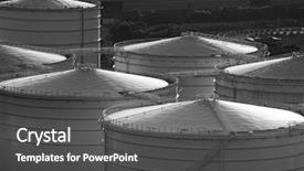  Presentation with oil refinery - Beautiful presentation theme featuring gas refinery - monochrome oil tank in cargo backdrop and a dark gray colored foreground