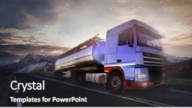 Presentation with tanker truck - Colorful theme enhanced with tanker - truck driving at dusk motion backdrop and a dark gray colored foreground