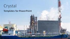  Presentation with fuel tanker - PPT theme having tanker boat loading fuel from oil chemical factory in kawasaki japan background and a light blue colored foreground
