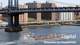 Presentation with tanker ship - Beautiful presentation theme featuring tanker ship on east river backdrop and a gray colored foreground
