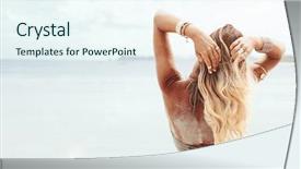  Presentation with bohemian - PPT layouts enhanced with tanned girl at the beach background and a sky blue colored foreground