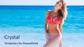  Presentation with reef tank marine aquarium blue - Beautiful theme featuring tanned girl in red bikini backdrop and a light blue colored foreground