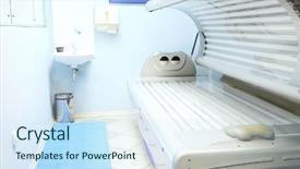  Presentation with salon - Colorful PPT layouts enhanced with tanning bed in a salon backdrop and a sky blue colored foreground