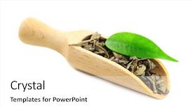  Presentation with green tea - PPT layouts having tannins - wooden scoop with green tea background and a white colored foreground