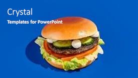  Presentation with blue cheese - PPT theme consisting of tantalizing-burger-with-feta-cheese background and a dark gray colored foreground