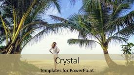  Presentation with coconut palm tree - PPT theme consisting of tao - woman on the tropical beach background and a coral colored foreground