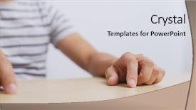  Presentation with hand touching finger digital - Presentation theme enhanced with tap - adult man hand finger tapping background and a sky blue colored foreground