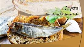  Presentation with tapas - Slide deck having tapas - sprat on baked bread background and a  colored foreground