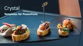  Presentation with tapas - Presentation theme having tapas appetizer background and a ocean colored foreground