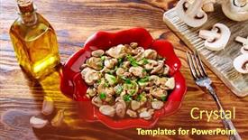  Presentation with tapas - Slide deck enhanced with tapas-from-spain-champinones-garlic background and a tawny brown colored foreground