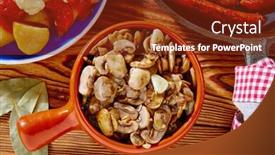  Presentation with tapas - Slide set with tapas-from-spain-champinones-mushrooms background and a tawny brown colored foreground