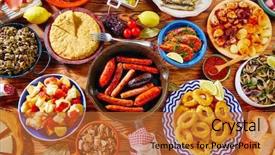  Presentation with mediterranean food - Amazing presentation design having tapas from spain varied mix backdrop and a red colored foreground