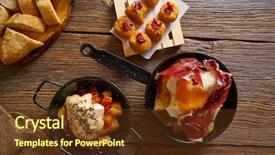  Presentation with tapas - Theme featuring tapas of spain broken eggs background and a tawny brown colored foreground