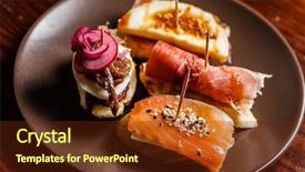  Presentation with tapas - Amazing theme having tapas on crusty bread backdrop and a tawny brown colored foreground