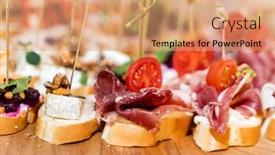  Presentation with tapas - Audience pleasing PPT theme consisting of tapas on the catering table backdrop and a coral colored foreground
