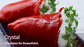  Presentation with pepper - Presentation theme having tapas pintxos from spain food background and a  colored foreground