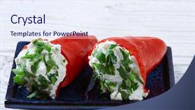  Presentation with tapas - Slides featuring tapas pintxos from spain food background and a sky blue colored foreground