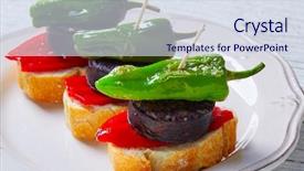  Presentation with tapas - Audience pleasing PPT theme consisting of tapas pintxos from spain food backdrop and a sky blue colored foreground