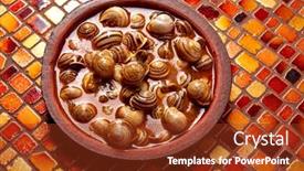  Presentation with tapas - Beautiful slide deck featuring tapas snail recipe from spain in clay plate backdrop and a tawny brown colored foreground