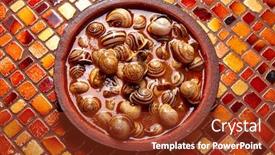  Presentation with tapas - Beautiful slide set featuring tapas snail recipe from spain in clay plate backdrop and a tawny brown colored foreground