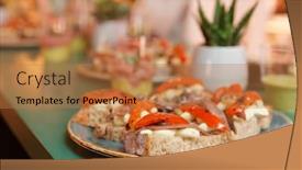  Presentation with tapas - Colorful PPT layouts enhanced with tapas with anchovies grilled bell pepper and guacamole on kitchen counter backdrop and a coral colored foreground