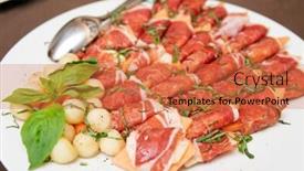  Presentation with banquet - Beautiful slides featuring melon balls on banquet table backdrop and a coral colored foreground