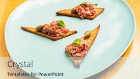  Presentation with tapas - Amazing presentation theme having tapas-with-tartar-and-capers backdrop and a sky blue colored foreground