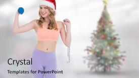  Presentation with blonde holds a magnifying glass - Amazing theme having tape against blurry christmas tree backdrop and a light blue colored foreground