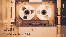  Presentation with tape audio - PPT layouts with tape compact cassette sepia tone background and a coral colored foreground