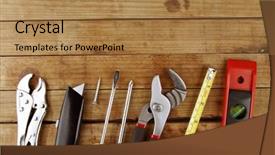  Presentation with wood tools - Theme with beautiful plaza de espana sevilla background and a coral colored foreground