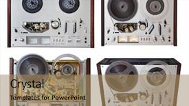  Presentation with recorder - Presentation design consisting of tape deck - vintage analog recorder set isolated background and a coral colored foreground