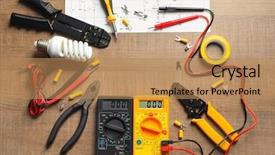  Presentation with tools - Cool new slide deck with different electrical tools on wooden backdrop and a coral colored foreground